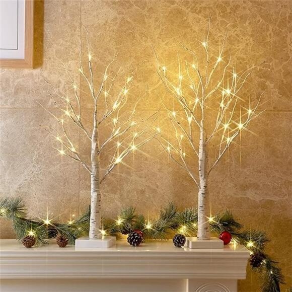 2FT LED Birch Tree with Warm White Lights, Timer, Battery Powered, 2-Pack - Picture 7 of 7